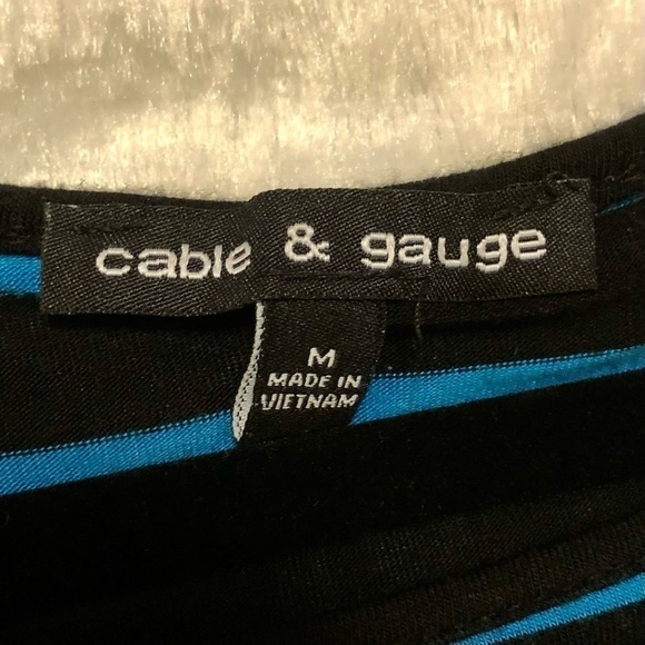 Cable & Gauge T-Shirt with Button Sleeves Blue Black Stripes Size M - Picture 5 of 7